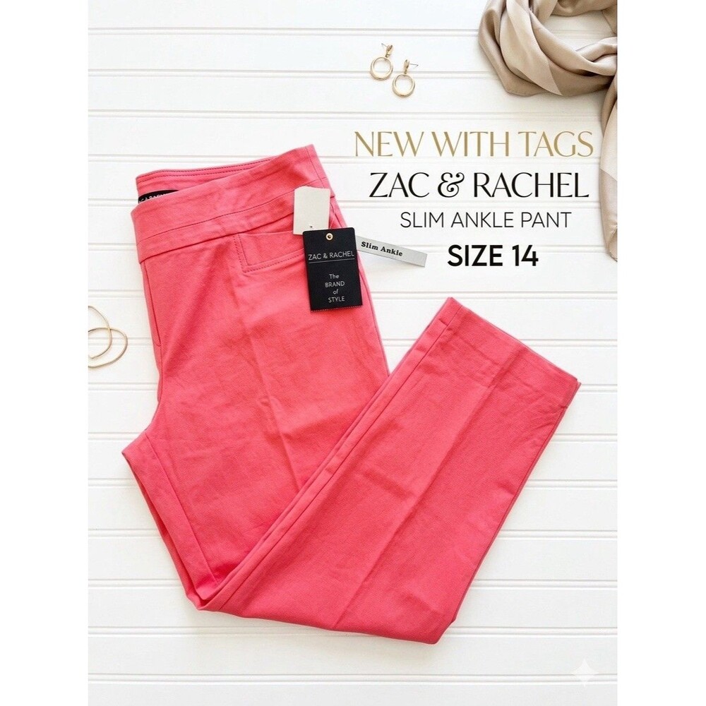 Zac & Rachel Slim Ankle Pants Size 14 Coral Pink Stretch Millennium Trousers NEW